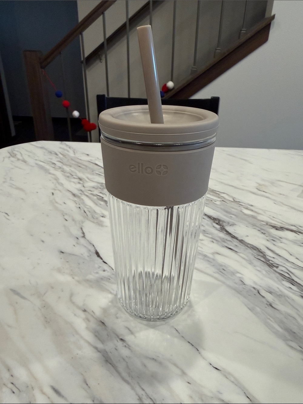 ello 18 oz. Glass Tumbler with Straw in Taupe